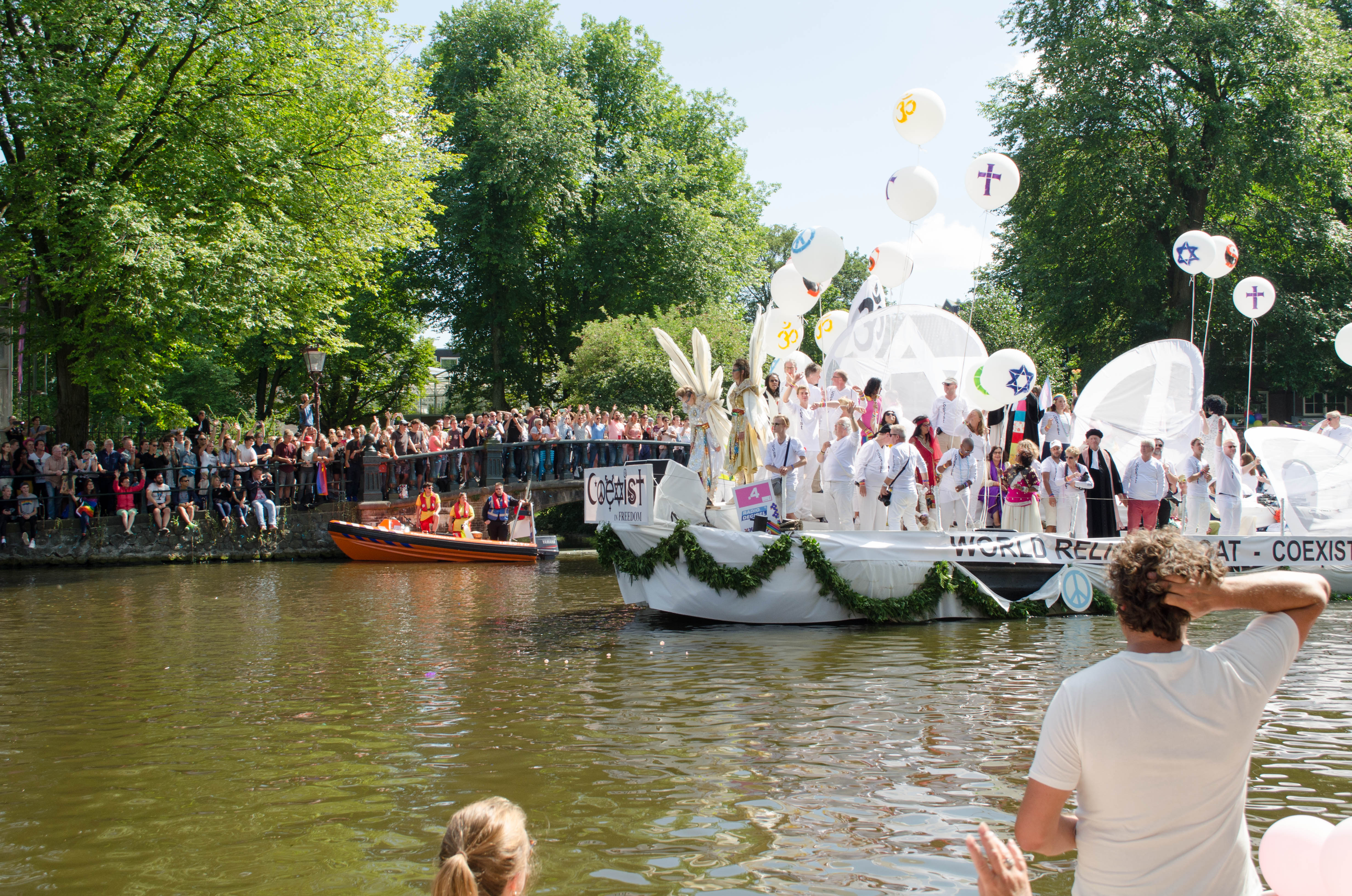 The Coexist boat during the 2016 Pride Parade in Amsterdam
