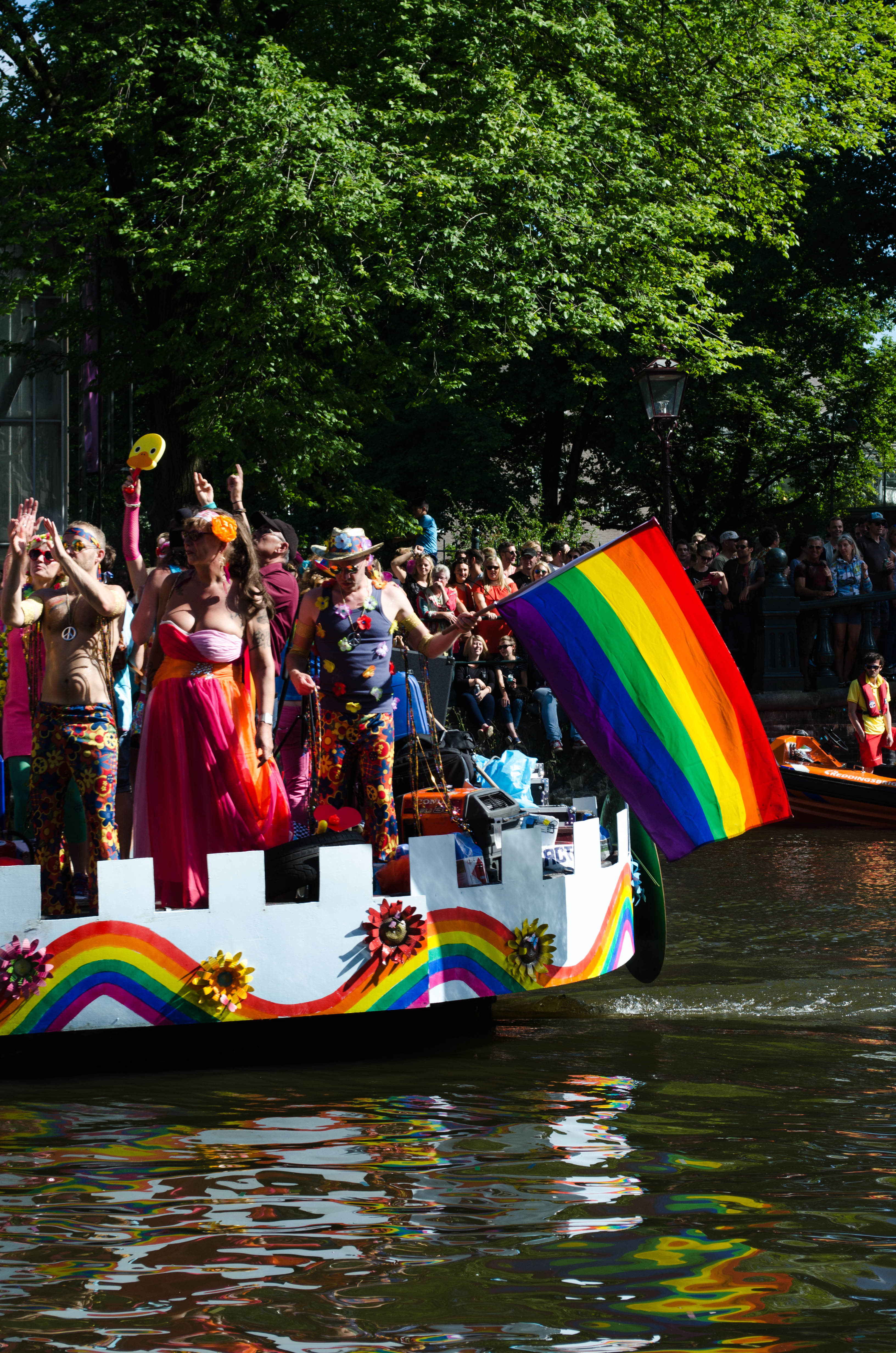rainbow flag on proud display during the 2016 Pride Parade in Amsterdam