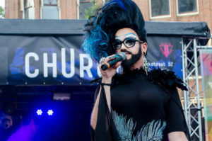 one of the hosts of the 2016 Drag Queen Olympics celebrating Gay Pride in Amsterdam
