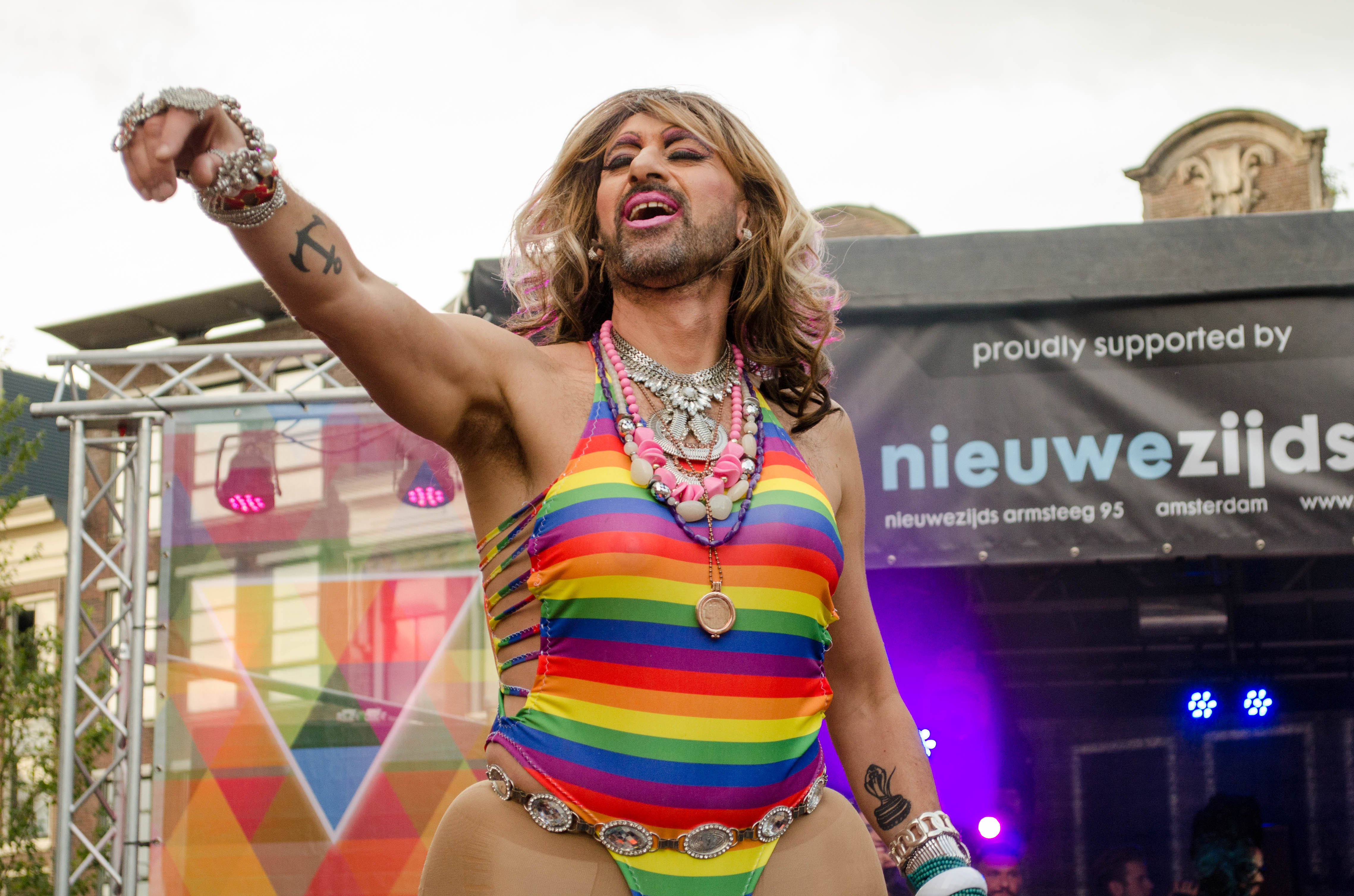 The inimitable Jennifer Hopelezz presiding over the 2016 Drag Queen Olympics celebrating Gay Pride in Amsterdam